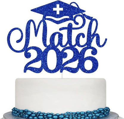 Match 2026 Cake Topper - Happy Match Day Decorations for Future Doctors | Blue Glitter Design