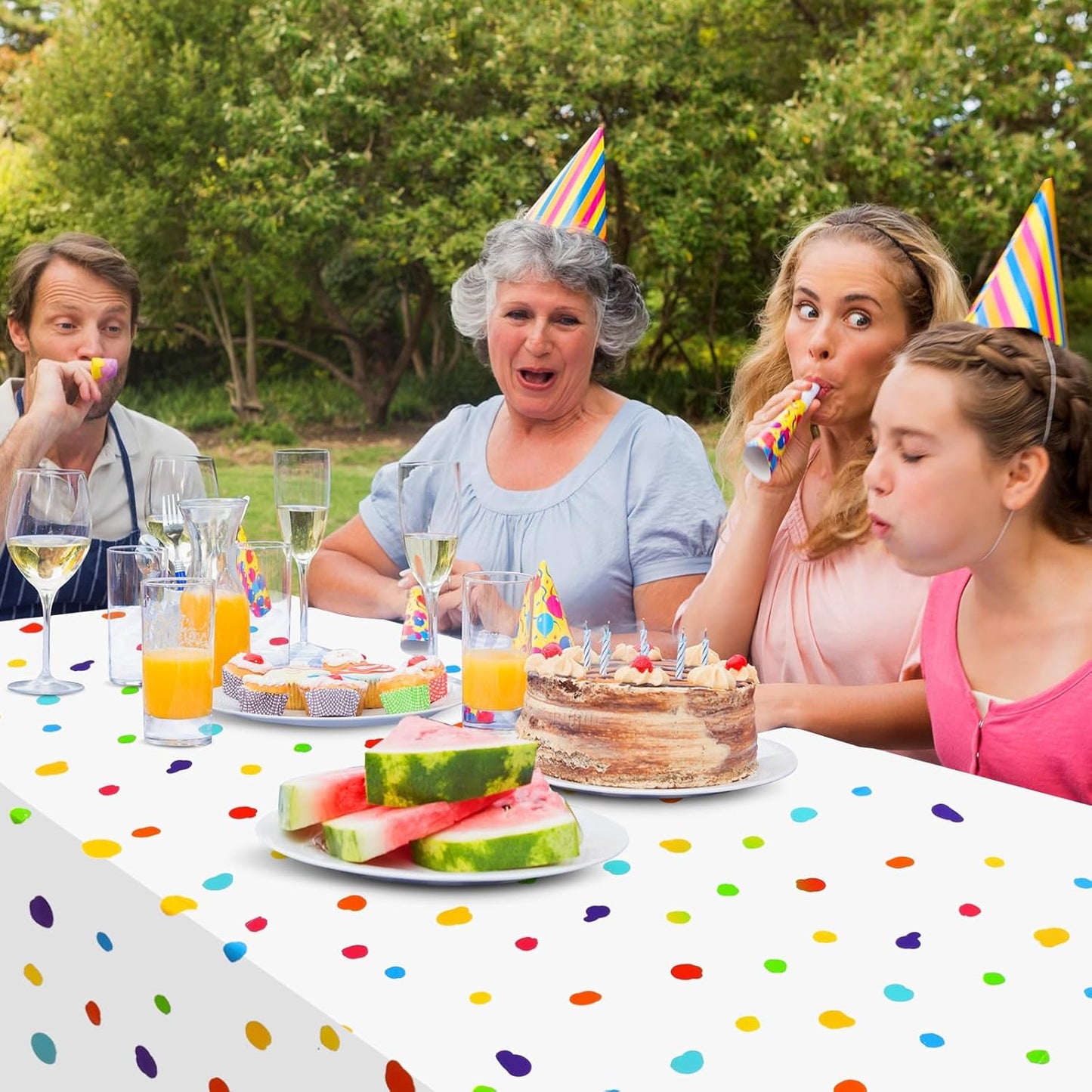 Skiennix Colorful Polka Dot Tablecloth - Disposable Rainbow Design for Parties | 3 Pcs Set