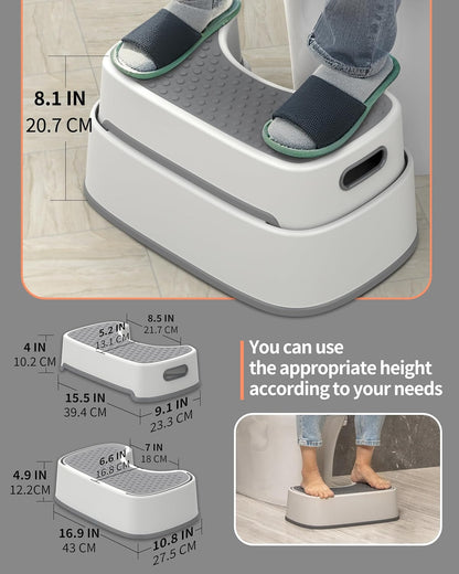 MR.SIGA Toilet Stool - Heavy Duty Squat Step for Adults & Kids | Anti-Slip Design in Off-White & Dark Gray