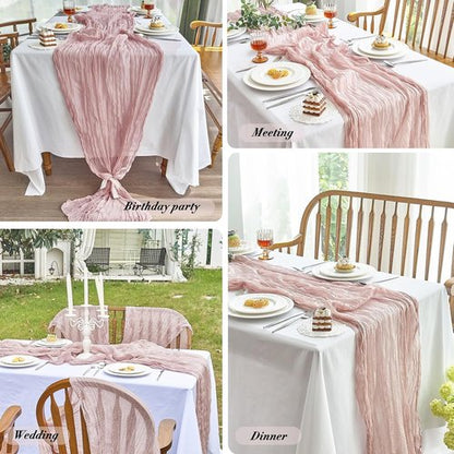 IVAPUPU Cheesecloth Table Runner Set - 10ft Dusty Pink Boho Decor for Weddings & Baby Showers