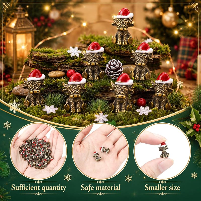 Highland Cow Christmas Figurine Set - 50 Mini Brass-Finish Zinc Alloy Sculptures, Variation: Highland Cow