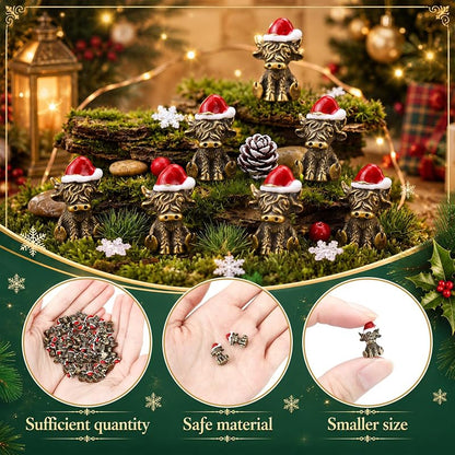 Highland Cow Christmas Figurine Set - 50 Mini Brass-Finish Zinc Alloy Sculptures, Variation: Highland Cow