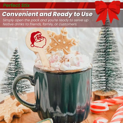 Perfect Stix - Cocktail 6 R- Santa Claus-50 6" Wooden Cocktail/Drink Stirrers with Santa Claus Pack of 50ct