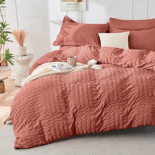 HYMOKEGE Queen Comforter Set - 7-Piece All-Season Luxury Bedding Set in Seersucker Design