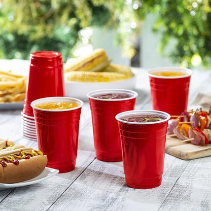 GUSTO Disposable Plastic Red Cups - 18 oz. | 50 Count Party Drinking Cups for Events