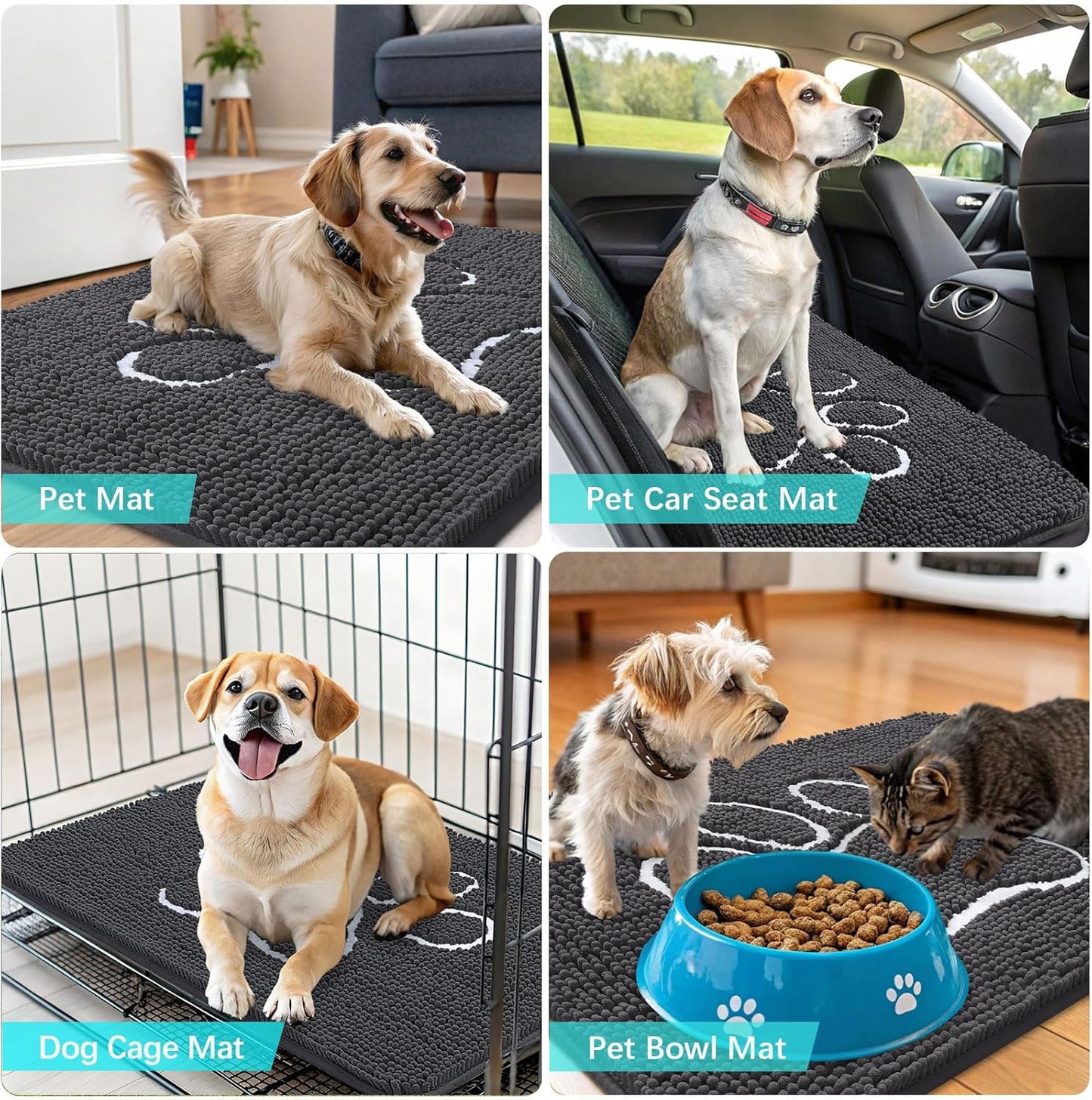OLANLY Dog Door Mat - Absorbent Non-Slip Mud Mat for Muddy Paws | 70x35, Dark Grey, Quick Dry Chenille