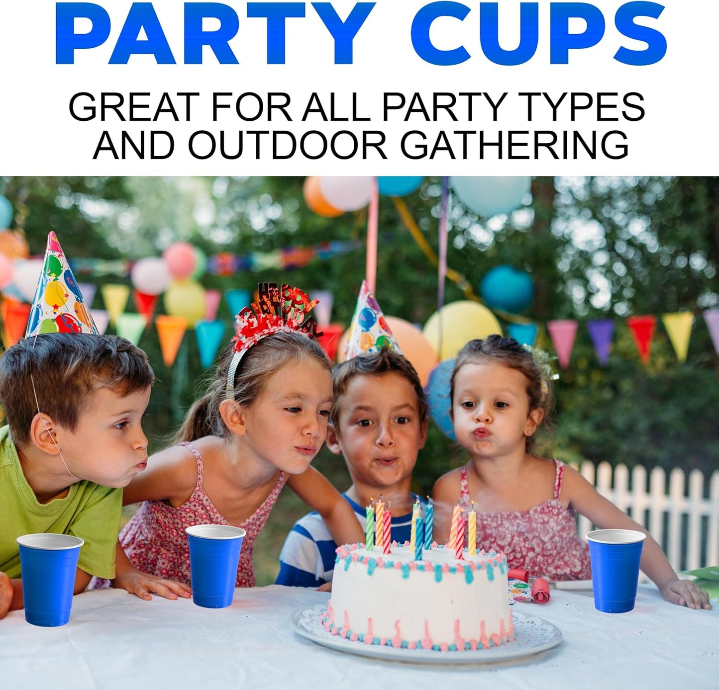 PAMI 16oz Blue Plastic Party Cups - Pack of 30 Disposable Drinking Glasses for Iced Tea, Beer & Cocktails