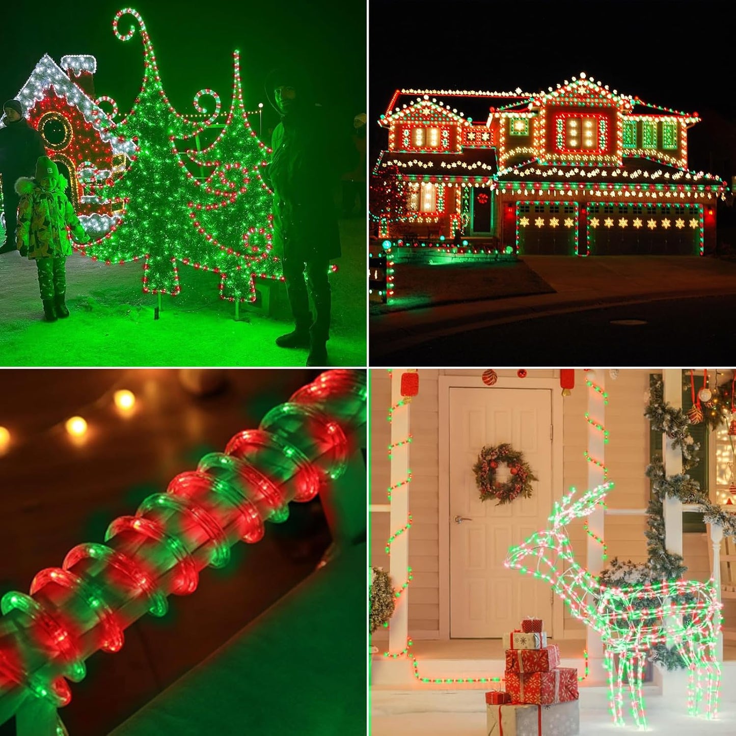 Skiennix 50ft LED Rope Lights - Waterproof, Flexible Tube Lighting with 8 Modes | Red & Green for Outdoor Decor
