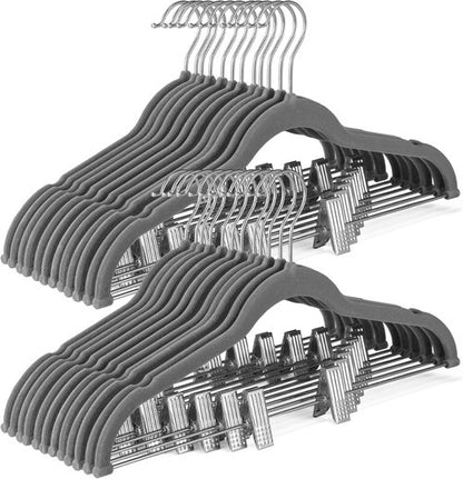 HOUSE DAY Velvet Skirt Hangers - 24 Pack Gray Non-Slip Clip Hangers for Pants & Skirts