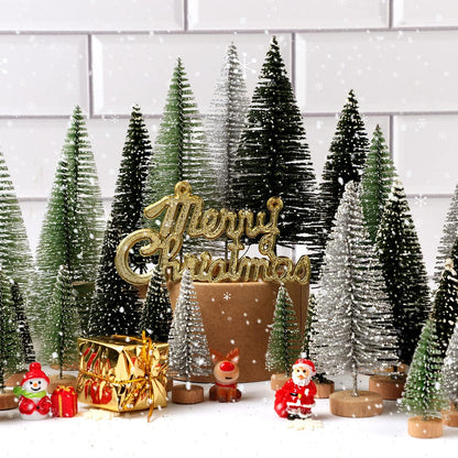 Skiennix Mini Christmas Trees - 30Pcs Artificial Bottle Brush Trees with Wooden Base for Festive Decor
