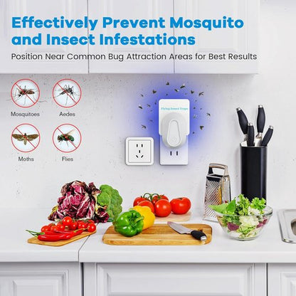 Indoor Fly Trap Plug-in Insect Traps Fruit Fly Traps 2 Devices with 6 Refills for Indoors Gnat Killer for House Flies, Flying Bugs, Moths, Mosquitoes (2 Devices with 6 Refills)
