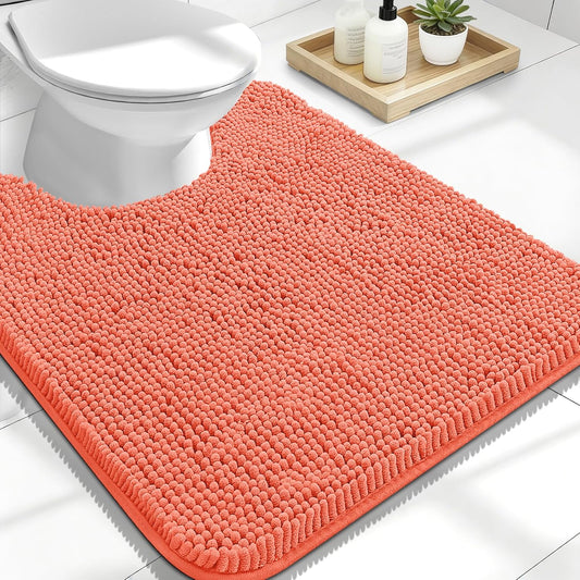 OLANLY U-Shaped Toilet Rug - Extra Soft Chenille, Quick-Dry, Machine Washable, Non-Slip | 24x20, Coral
