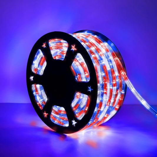 Skiennix 200ft LED Rope Lights - Waterproof Flexible Tube Lighting with 8 Modes | Red, White & Blue