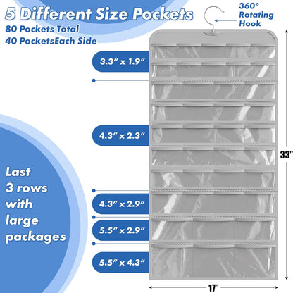 Simple Houseware Jewelry Organizer - 80-Pocket Storage Solution for All Accessories | Gray