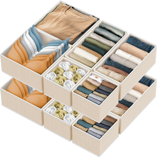 Simple Houseware Foldable Drawer Organizer Set of 12 - Beige Fabric Storage Bins for Clothes & Accessories