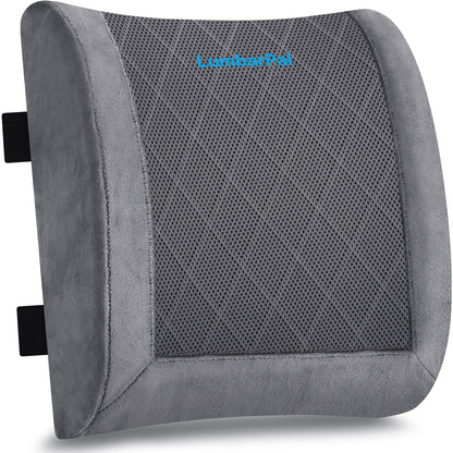 LumbarPal Lumbar Support Pillow for Office Chair Back Support Lumbar Pillow for Car, Gaming, Office Chair - Improve Sitting Posture & Back Pain Relief, Memory Foam, Adjustable Straps, Fluffy Grey