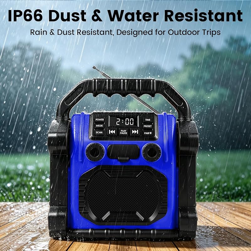 Ottosing 30W Jobsite Radio Speaker IPX66 Waterproof Bluetooth FM Clock LED Light – Blue