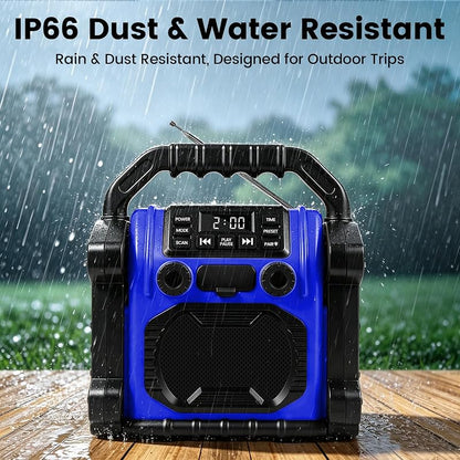 Ottosing 30W Jobsite Radio Speaker IPX66 Waterproof Bluetooth FM Clock LED Light – Blue