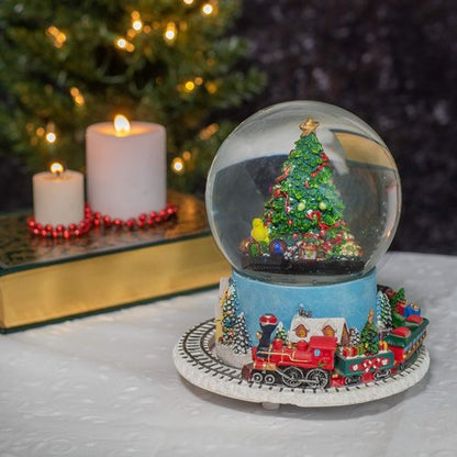 Elanze Designs Musical Glitter Water Snow Globe Christmas Tree Village - Moving Train & Holiday Tune