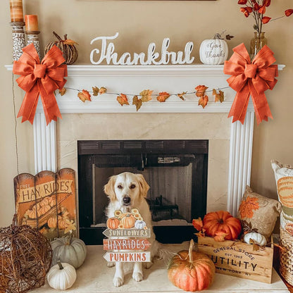 Skiennix Large Fall Bow Wreath | Thanksgiving Decor with Buffalo Bows - Orange Holiday Decoration