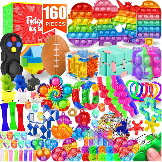 Skiennix Fidget Toys - 160 Pack Sensory Party Favors for Kids | Ideal for Autism & Classroom Prizes