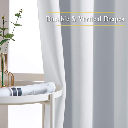 NICETOWN Room Darkening Curtains for Living Room - Easy Care Solid Thermal Insulated Silver Grommet Light Blocking for Bedroom (2 Panels, 46 by 63, Greyish White)