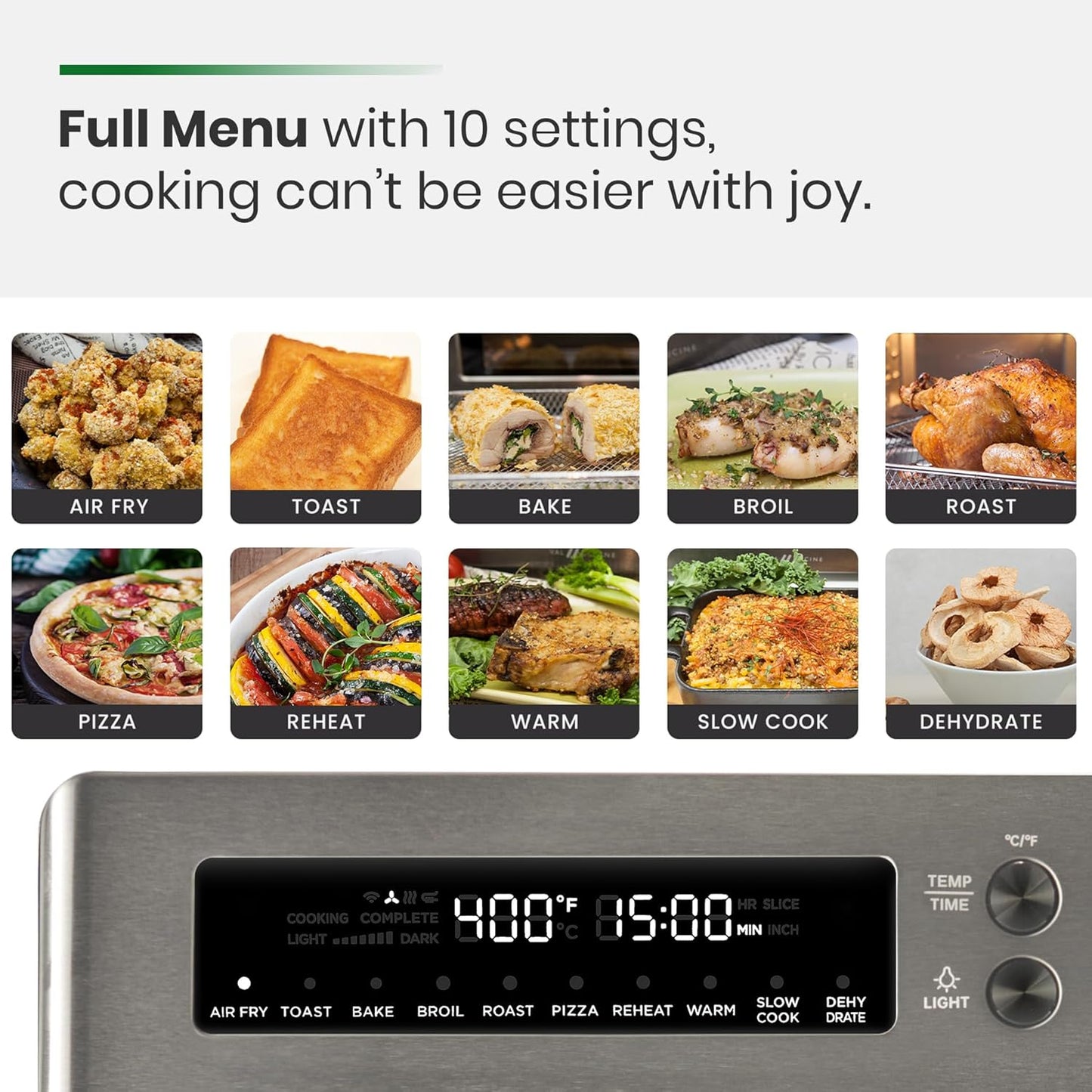 VAL CUCINA Infrared Heating Air Fryer Toaster Oven - Extra Large 10-in-1 Convection Oven, Black Matte Stainless Steel