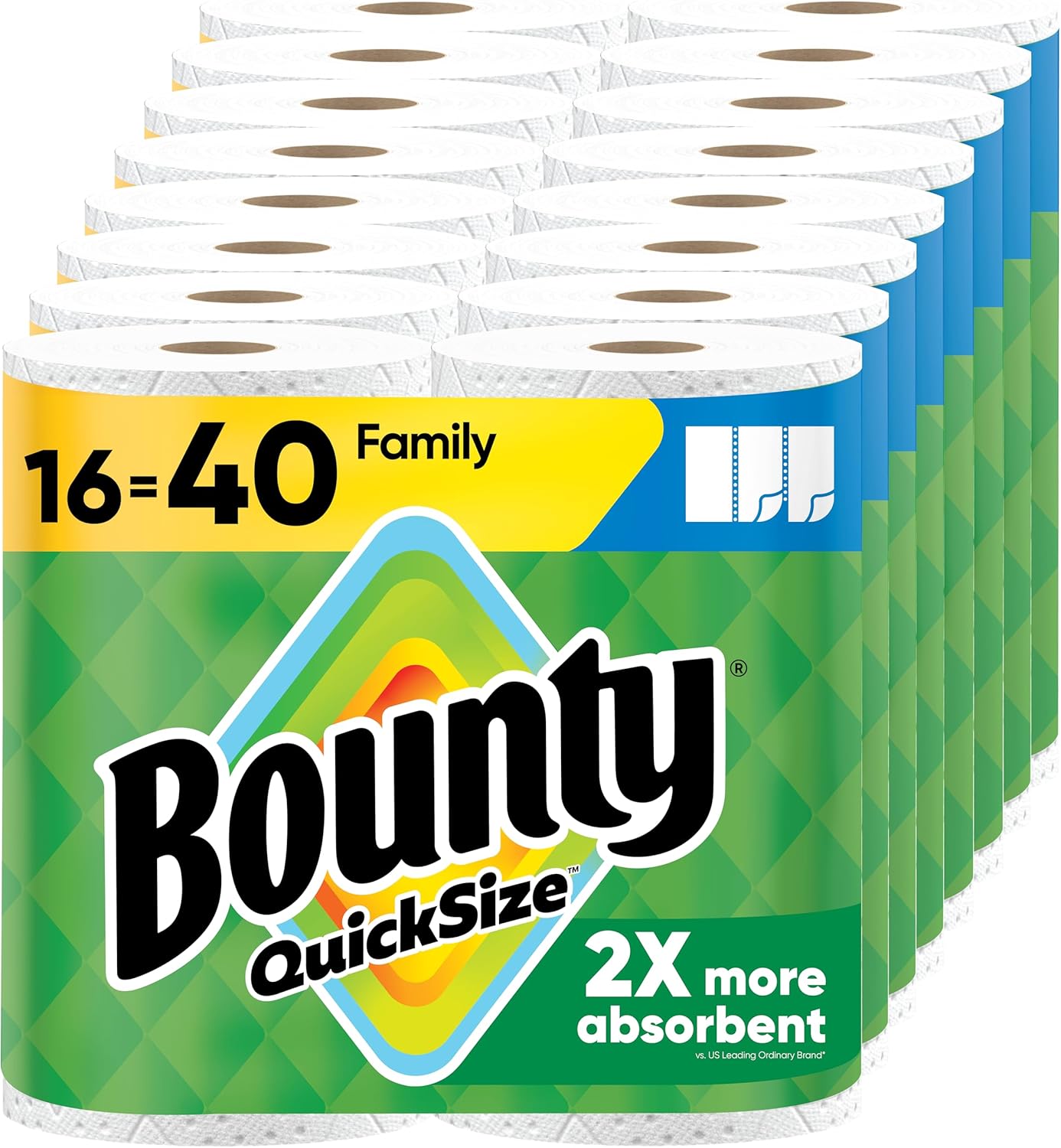 Bounty Paper Towels - Quick Size, White, 16 Family Rolls Equivalent to 40 Regular Rolls