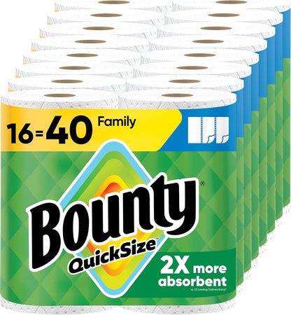Bounty Paper Towels - Quick Size, White, 16 Family Rolls Equivalent to 40 Regular Rolls
