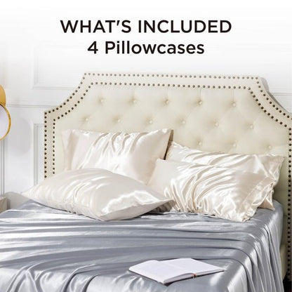 Bedsure King Size Satin Pillowcase Set of 4 - Beige Silky Pillow Cases for Hair and Skin 20x36 Inches, Pillow Covers with Envelope Closure, Similar to Silk Pillow Cases, Gifts for Women Men