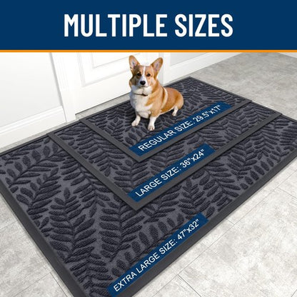 OLANLY Door Mat Indoor Outdoor Entrance, 29.5x17, Waterproof All-Weather All-Season Doormat, Sturdy Natural Rubber, Stain and Fade Resistant, Low Profile, Easy Clean Patio Entryway Mat, Medium Grey