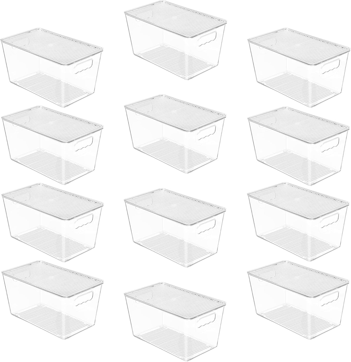 Vtopmart 12-Pack Clear Stackable Storage Bins - Medium Plastic Containers with Lids for Kitchen & Pantry Organization