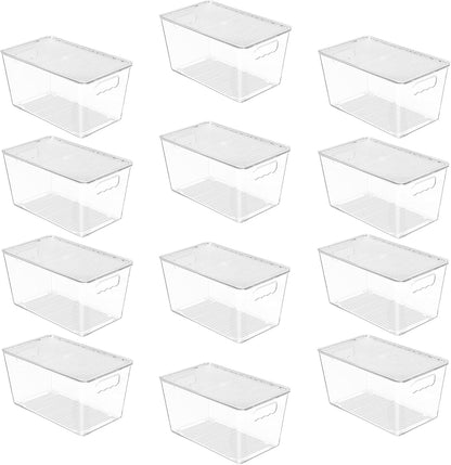Vtopmart 12-Pack Clear Stackable Storage Bins - Medium Plastic Containers with Lids for Kitchen & Pantry Organization