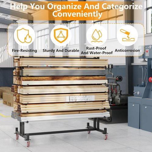 Lumber Storage Rack by [Brand Name] - 2000lbs Heavy Duty Freestanding Pipe Rack | 7 Tiers, Double-Sided Wood Shelves, 4 Silent Casters, Black - 59.84"L x 35.43"W x 65.74"H