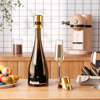 Champagne Stoppers with Stainless Steel Champagne Saver with Food Grade Silicone Leak proof Keep Fresh Suitable for Champagne, Cava, Prosecco and Sparkling(Gold, 2 Pack)
