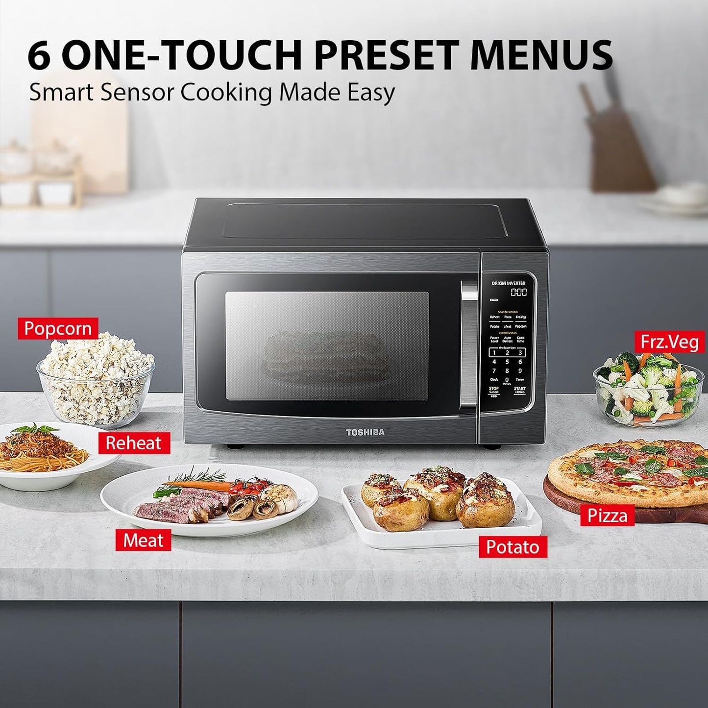 TOSHIBA Countertop Microwave Oven - Inverter Technology & Smart Sensor | 1.6 Cu.ft, Black Stainless Steel