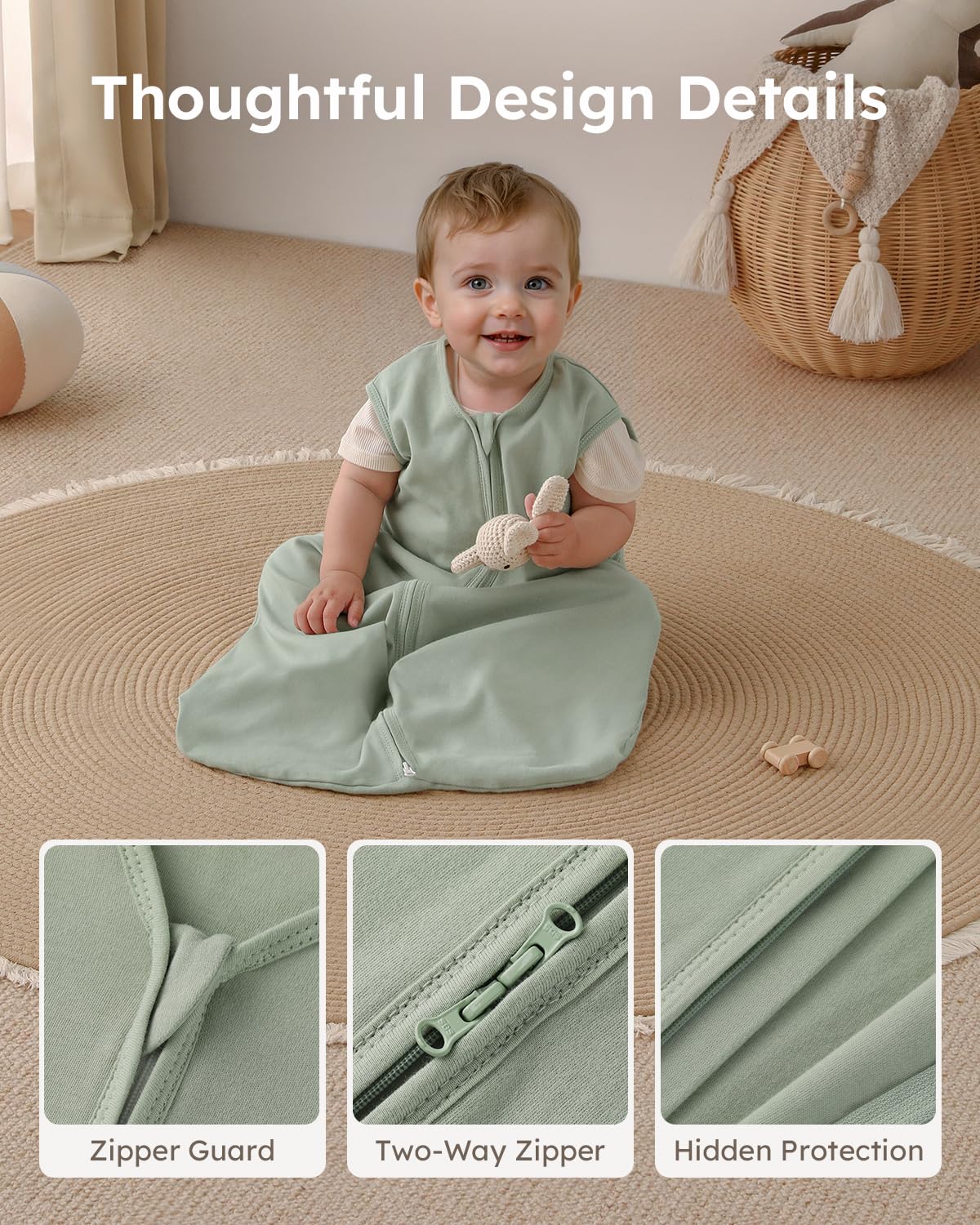 Yoofoss Baby Sleep Sack - 100% Organic Cotton Wearable Blanket for 6-12 Months | 3 Pack, Soft & Lightweight