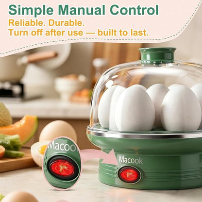 Macook Electric Egg Cooker - 7 Egg Capacity with Auto Shut-Off | Spring Green Hard Boiled Egg Maker