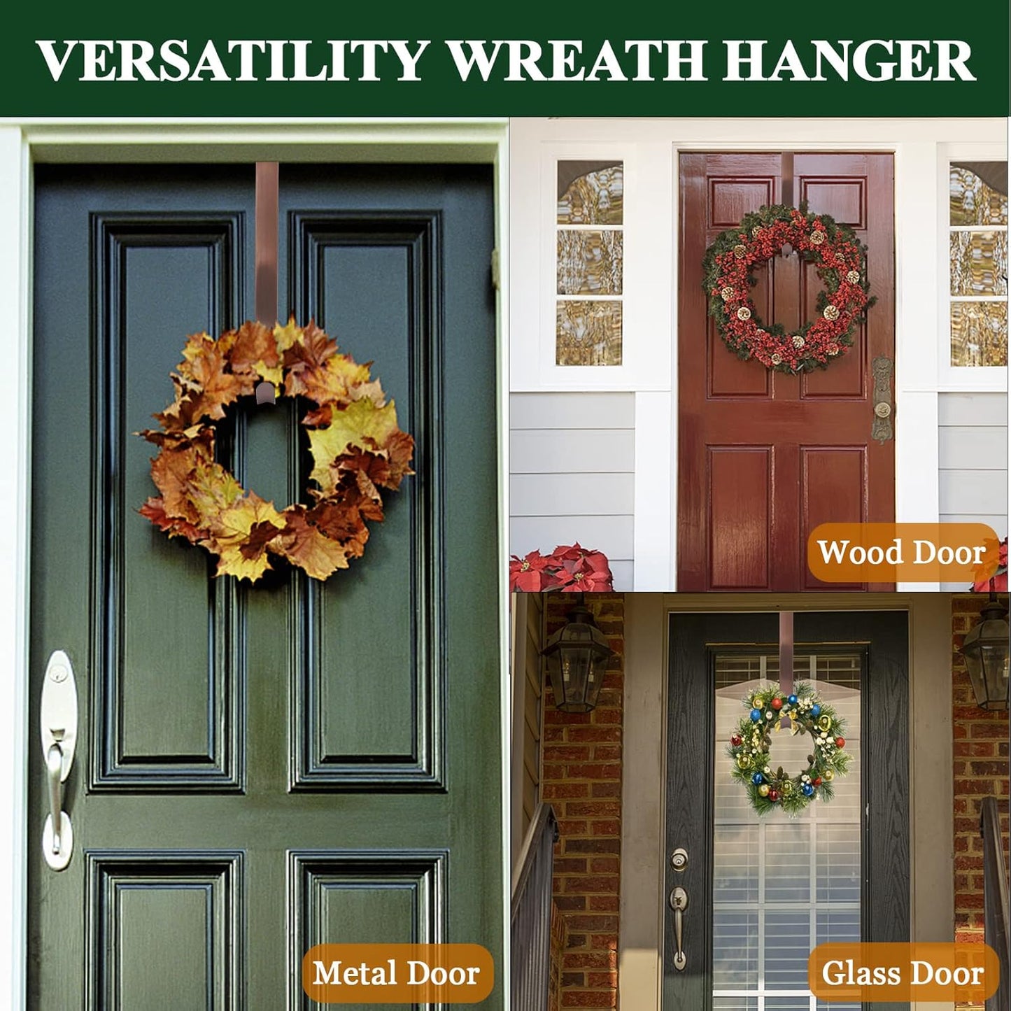 ZMCINER Wreath Hanger - Adjustable 15-25 Inch Hook for Front Door | 20 lbs Capacity, Bronze Finish