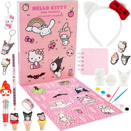 Hello Kitty | Sanrio Advent Calendar 2025 - Color Your Own Figurines & 24 Kawaii Accessories for Girls