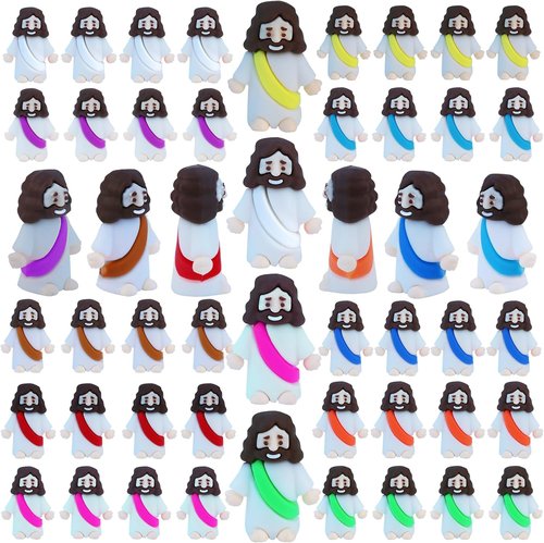 Little Jesus Figures - 50 Pcs Mini Rubber Toys for Easter Egg Hunts | Religious Party Favors