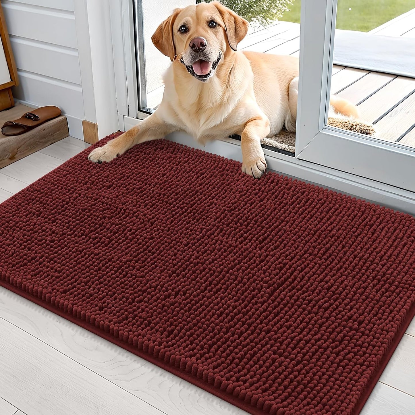 OLANLY Dog Door Mat - Absorbent Non-Slip Washable Doormat for Muddy Paws | 35x24, Quick Dry Chenille, Caramel Russet