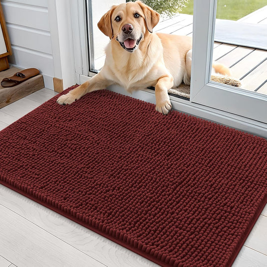 OLANLY Dog Door Mat - Absorbent Non-Slip Washable Doormat for Muddy Paws | 35x24, Quick Dry Chenille, Caramel Russet
