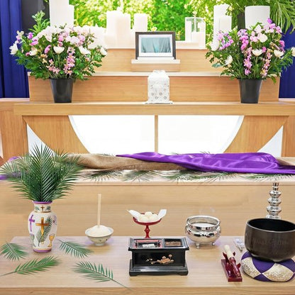 Frienda 52 Pcs Easter Communion Table Decor - 10 ft Purple Cloth Runner & 15.7 Inch Palm Leaves