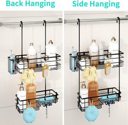 HapiRm Hanging Shower Caddy Organizer - Rustproof 304 Stainless Steel with Hooks & Toothbrush Holder - Black