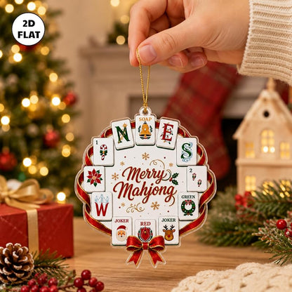 Merry Mahjong Standard 4in Christmas Ornament - Mahjong Wreath Decoration