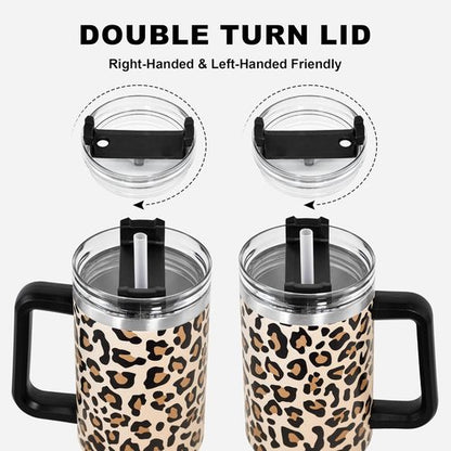 40 oz Stainless Steel Tumbler by [Brand Name] - Leak-Proof Travel Mug with Handle & Straw | Cheetah Design