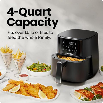 Chefman Air Fryer - 4 QT Compact Air Fryer with Hi-Fry Technology for Quick, Crispy Meals - Black