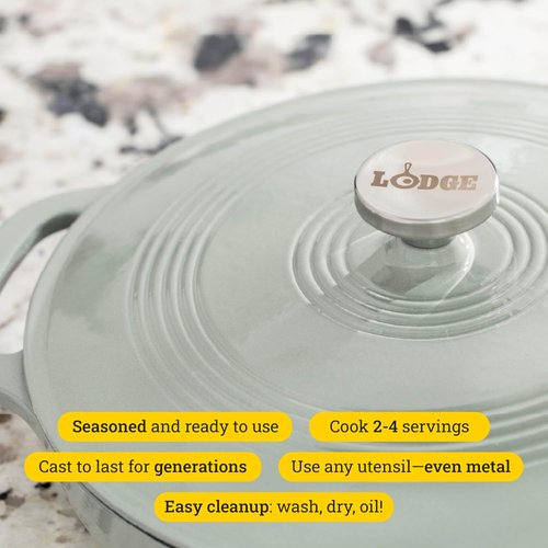 Lodge Essential Enamel Braiser - Induction-Safe & PFAS-Free Cookware - 3.5 Quart, Desert Sage - Oven Safe Up to 500°F