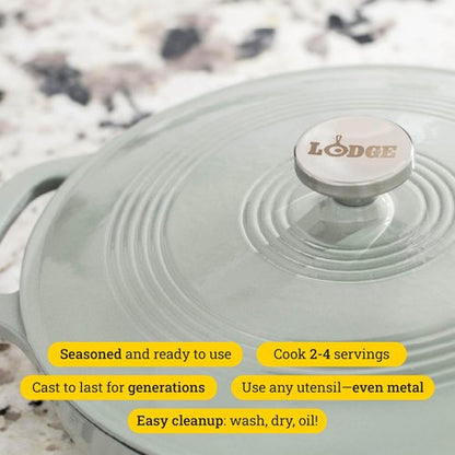 Lodge Essential Enamel Braiser - Induction-Safe & PFAS-Free Cookware - 3.5 Quart, Desert Sage - Oven Safe Up to 500°F